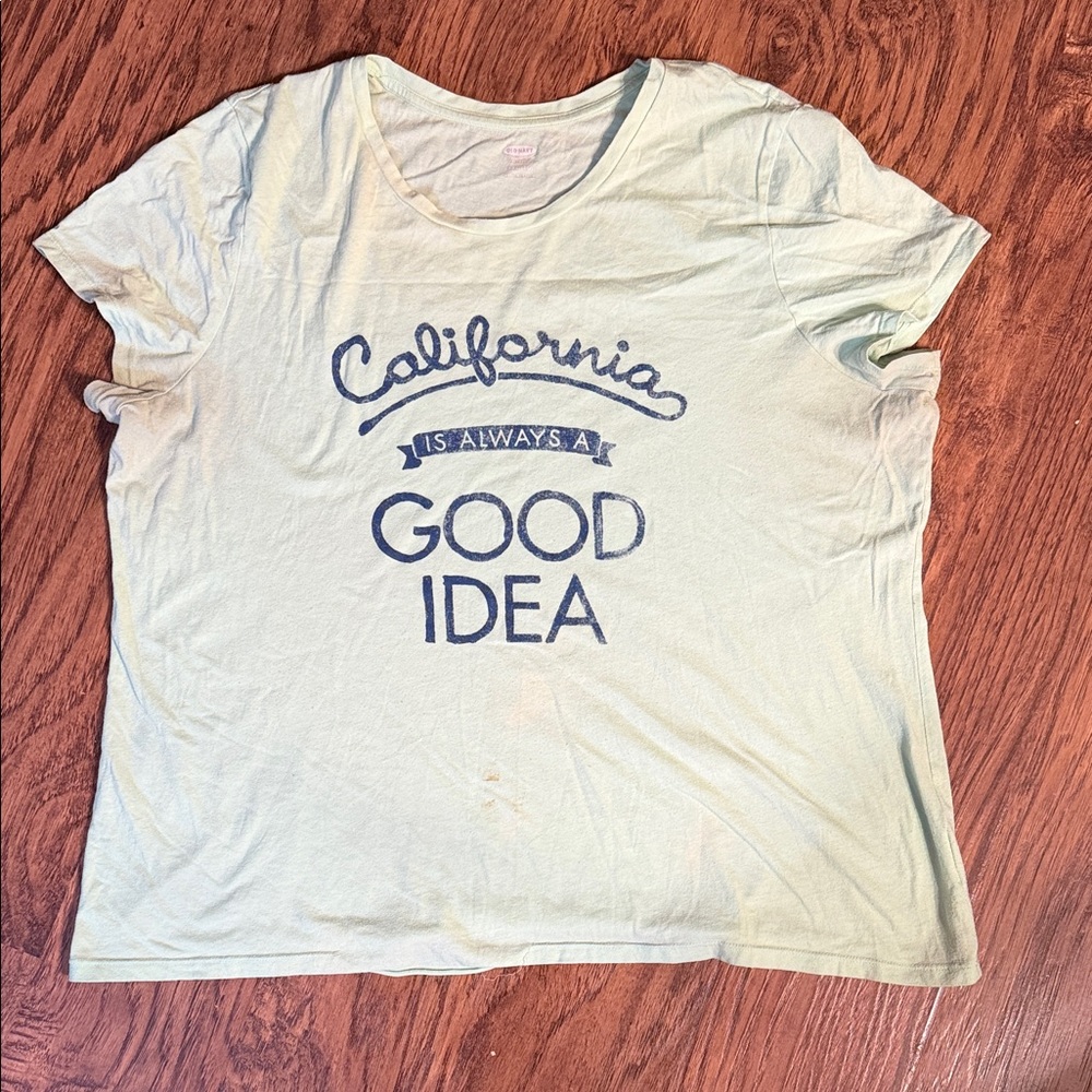 Old Navy Light Green Tee with Blue Print